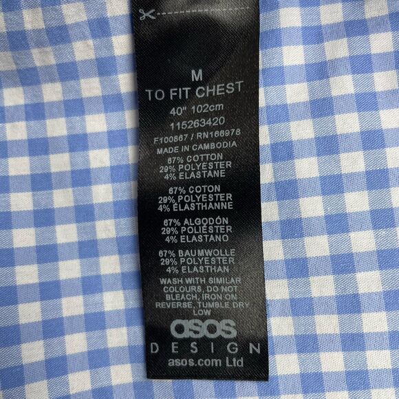 asos Men’s Long Sleeve Button Up Shirt Gingham Blue/White-L - Picture 10 of 12